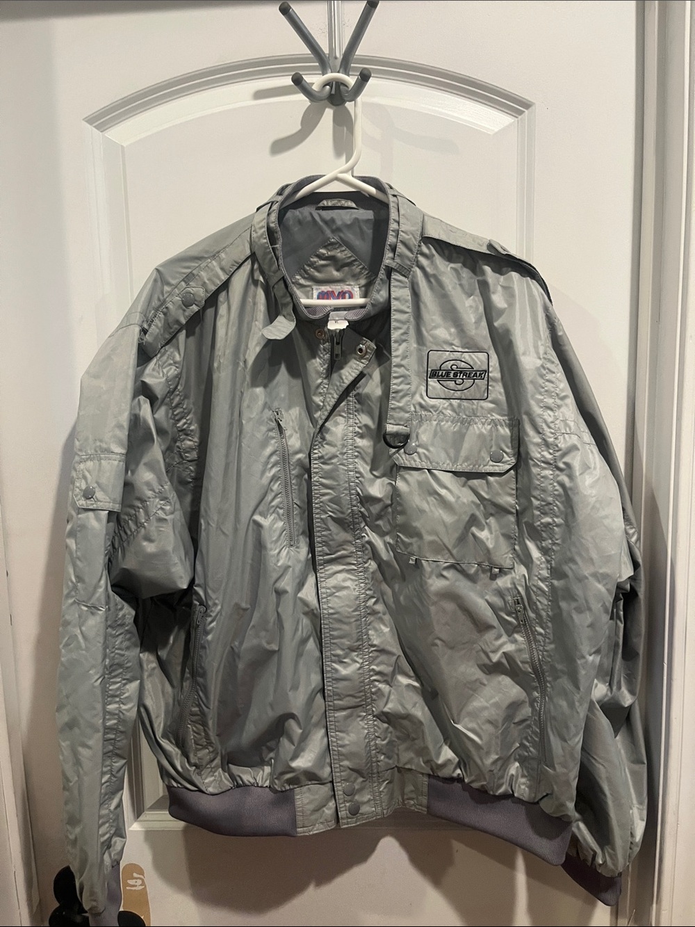 Men's Light Gray Windbreaker Jacket with Logo Patch - Unbranded